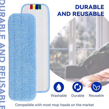 Replacement Microfiber Pad Fit for Rubbermaid Commercial 18 Inch Mop Head - 10 Pack Update Wrapping Wet & Dry Commercial Cleaning Reusable Refills Fit for Any Microfiber Flat Mop System 18"