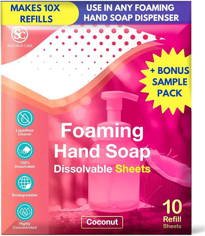 Foaming Hand Soap Dissolvable Sheets + Free 4-Sheet Bonus Pack (Sustainable, Earth-Friendly Cleaning Solution) – Coconut Scent