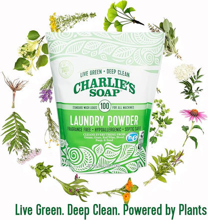 Charlie’s Soap Laundry Powder (100 Loads, 3 Pack) Hypoallergenic Deep Cleaning Washing Powder Detergent – Eco-Friendly, Safe, and Effective