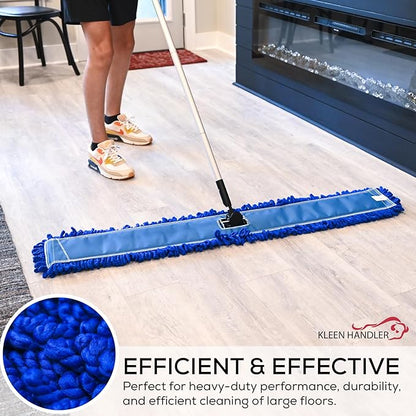 Kleen Handler 48 inch Microfiber Dust Mop | Extra Large Washable Commercial Mop Head Replacement, Pack of 6