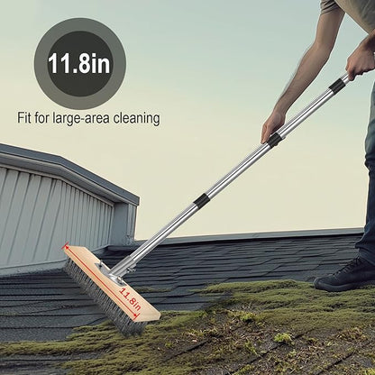 Heavy Duty Wire Brush, Multifunction Outdoor Push Broom for Garden Cleaning, Wide Metal Scrub Broom with Detachable 64.9in Handle for Deck Pavers Patios Walkways Concrete Floor