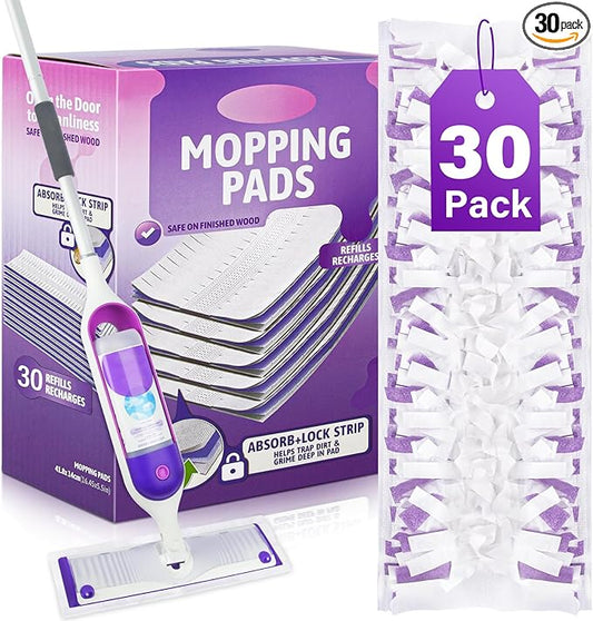 Disposable Mop Pads Refills for Swiffer Powermop: 30 Pcs Wet Dry Pad for Multi-Surface Floor Cleaning - Mopping Replacement for Tile Hardwood - Sweeping Cloths for Home Kichen