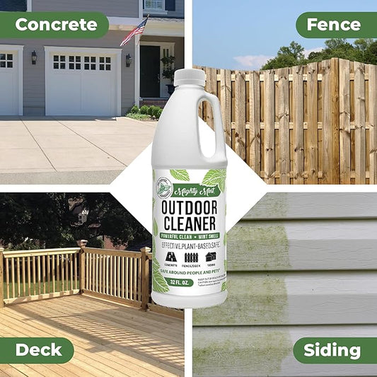 Mighty Mint Outdoor Cleaner, Powerful | Bleach-Free | Biodegradable, Cleans Stains from Mold & Mildew on Wood, Decks, Concrete, Patios, and Vinyl Siding, Natural Mint Scent, 32oz