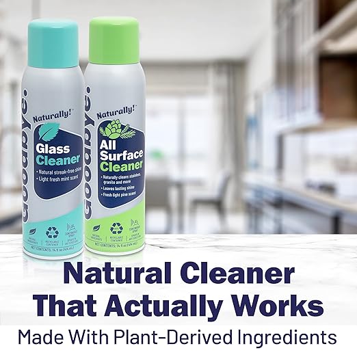 Glass Cleaner and All Surface Cleaner, Safe and Effective All Natural Cleaning Products, 14 oz Continuous Spray Cans, 2 Pack