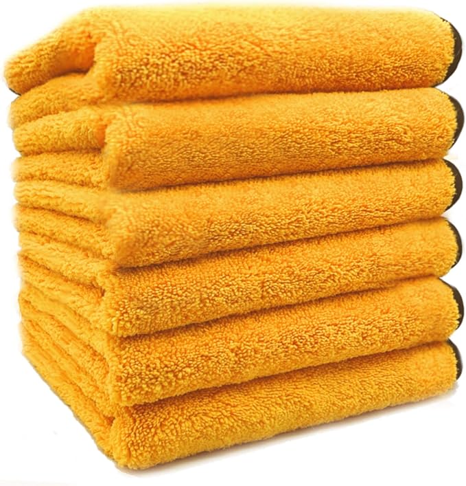 Solid Multipurpose Plush Microfiber Cleaning Cloth Towel for Household, Car Washing, Drying & Auto Detailing - 16" x 24" (6)