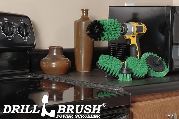 Rotating Nylon Spin Scrubber - Grout and Oven Cleaner Brush Set - Kitchen Cleaning Supplies - Gap Cleaning Brush Kit- Stainless Steel Appliances - Washing Machine, Microwave, Air Fryer & Wall Cleaner