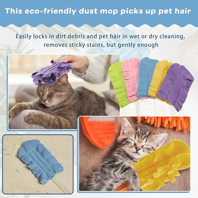 Zubebe 12 Pcs Heavy Duty Duster Refill Reusable Fleece Duster Refills Multi Surface Washable Cleaning Pads for Home, Blinds, Fans, Corners, Furniture (Rainbow Colors)