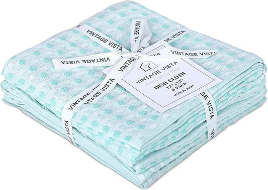 100% Cotton Dish Cloths (Pack of 6) - Dish Rags for Washing Dishes - Reusable & Highly Absorbent Kitchen Towels - Multipurpose Kitchen Rags - (12" x 12" - Lemon Green Honeycomb)