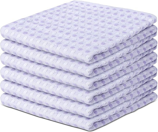 100% Cotton Dish Cloths (Pack of 6) - Dish Rags for Washing Dishes - Reusable & Highly Absorbent Kitchen Towels - Multipurpose Kitchen Rags - (12" x 12" - Purple Honeycomb)