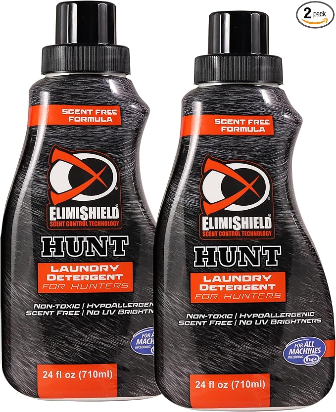 Hunter Safety System ElimiShield Hunt Scent-Free Laundry Detergent, Odor Eliminator for Hunting Gear, Scent Killer for Hunting, & Laundry Detergent for Stains – 24oz Bottle Pack of 2