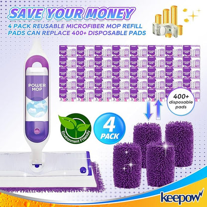 KEEPOW Reusable Power Mop Refills Pads Compatible with Swiffer PowerMop Mop - Power Mop Pads Refill - Washable Microfiber Pads for Multi-Surface Floor Cleaning, 8Pack