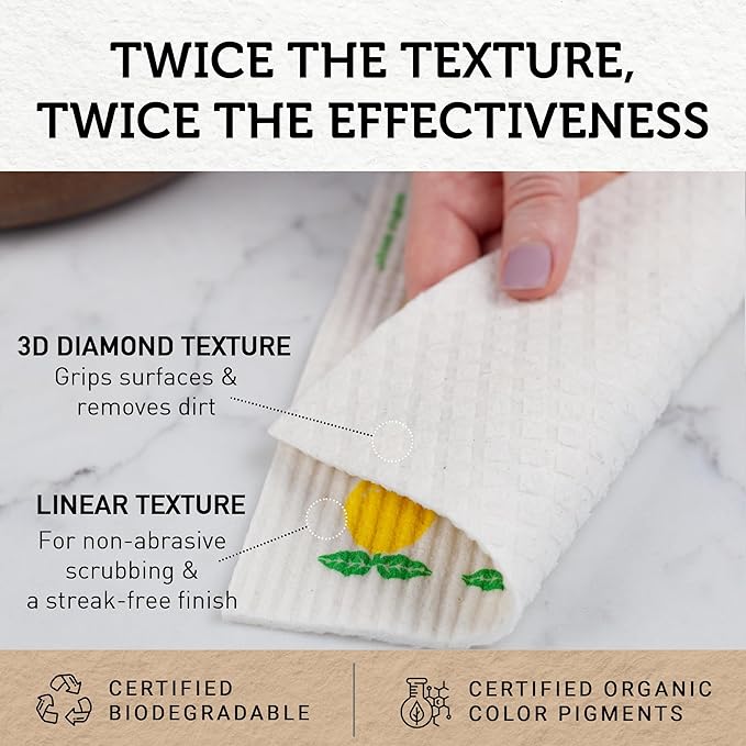 Nordhus Design Swedish Dishcloths, 10 Reusable Paper Towels, Made in Sweden - Reusable, Washable Cellulose Cotton Kitchen Cloths - Biodegradable, Absorbent & Quick Drying
