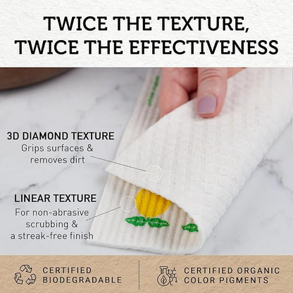 Nordhus Design Swedish Dishcloths, 10 Reusable Paper Towels, Made in Sweden - Reusable, Washable Cellulose Cotton Kitchen Cloths - Biodegradable, Absorbent & Quick Drying
