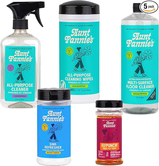 Aunt Fannie's Kitchen Bundle, Includes Lavender All-Purpose Spray, Eucalyptus Wipes, Lemon Sink Refresher, FlyPunch, & Eucalyptus Floor Cleaner