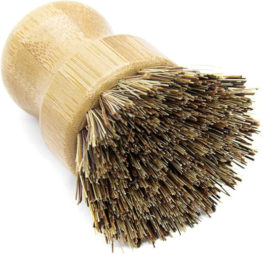 AUEAR, Natural Bamboo Dish Scrub Brush Cleaning Pot Scrubber Brushes Coconut Bristles for Cast Iron Skillet Pots Pans (2-Pack, Deep Color)