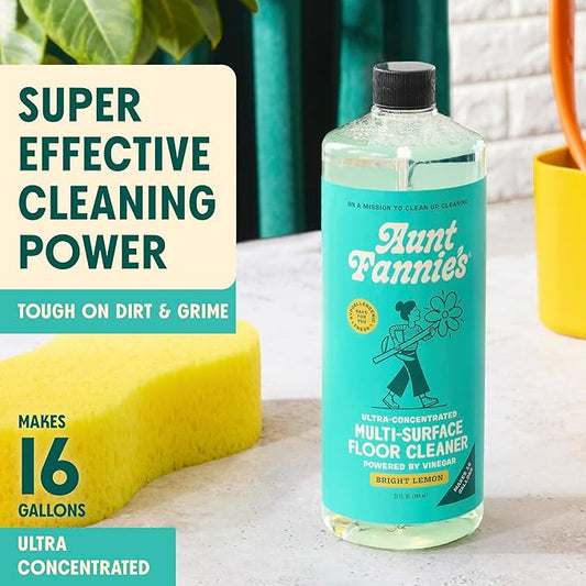 Aunt Fannie's Ultra Concentrated Floor Cleaner Vinegar Wash, Multi-Surface Floor Cleaner For Mopping, Makes 16 Gallons, Bright Lemon Scent, 32 oz. (Pack of 1)