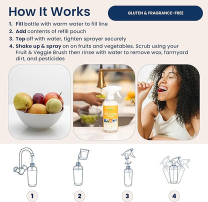 Natural Fruit and Veggie Wash Kit - DIY Vegetable Washer & Fruit Cleanser - Pack of 3