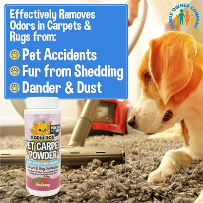 Bodhi Dog Natural Carpet Powder - Dry Pet Smell Eliminator & Urine Odor Remover - Loosens Fur & Dirt - Plant-Based and Biodegradable Room Freshener for Home with Pets - Teaberry (Pack of 1)