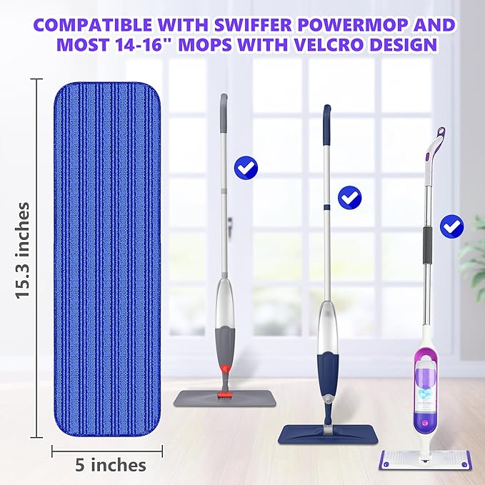 Reusable Mop Pads Compatible with Swiffer PowerMop, Microfiber Mop Pads Refills Mop Heads Replacement for Swiffer Mop Spray Mop Floor Mop, Washable Reusable Floor Mopping Refills, 5 Pack