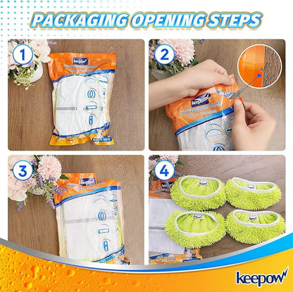 KEEPOW Reusable Mop Pads Compatible with Swiffer Sweeper Mop, Microfiber Dry Sweeping Cloths, Washable Wet Pads Refills Mopping Cloth Refills for Hardwood Floor Cleaning, 4 Pack (Mop is Not Included)