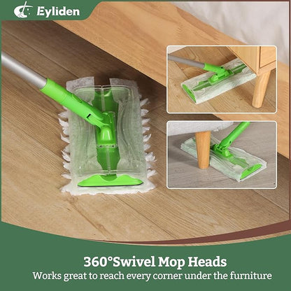 Eyliden Disposable Mop Starter Kit - 60 Refills Pack: 1 Sweeper, 12 Wet Cloths, 36 Pet Hair Mop Pads, 12 Dry Sweeping Cloths