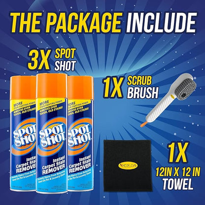 NYCPI & GA Towel and Brush along with Carpet Stain Remover Kit with Bottles | Complete Cleaning Set for Tough Stains, Odors, and Messes | Perfect for Old & New Stains (5.33 Fl Oz (Pack of 3))