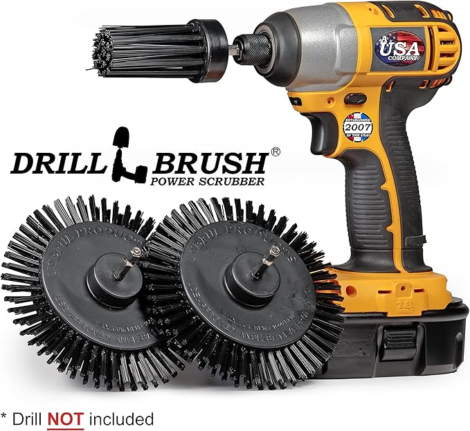 Grill Cleaning Drill Scrub Brush Attachment - Black Ultra Stiff Brush Attachments for Drill - BBQ, Griddle and Smoker Cleaning Brush - Nylon Grill Brush Stainless Steel