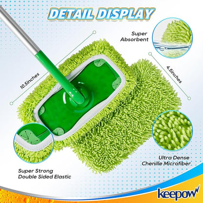 KEEPOW Reusable Microfiber Mop Pads Compatible with Swiffer Sweeper Mop, Dry Sweeping Cloths, Washable Wet Mopping Cloth Refills for Surface/Hardwood Floor Cleaning, 8 Pack (Mop is Not Included)