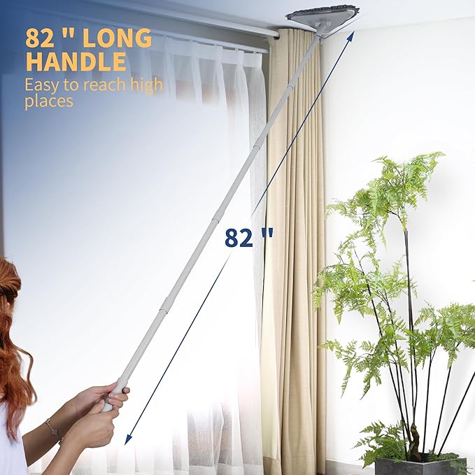 BOOMJOY Wall Cleaner Mop with 82 Inches Long Handle, Baseboard Cleaner Tool Duster with Squeegee, Ceiling Cleaning Tool with 6 Replacement Pads for Painted Walls, Window, Floor