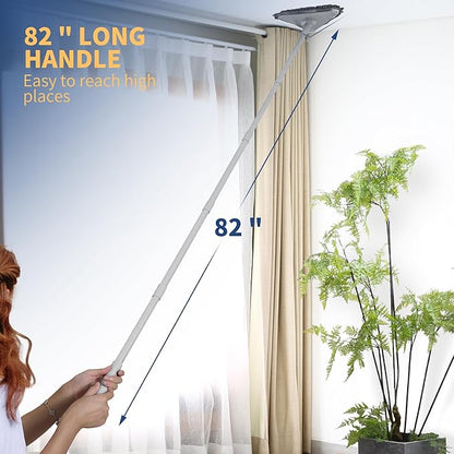BOOMJOY Wall Cleaner Mop with 82 Inches Long Handle, Baseboard Cleaner Tool Duster with Squeegee, Ceiling Cleaning Tool with 6 Replacement Pads for Painted Walls, Window, Floor