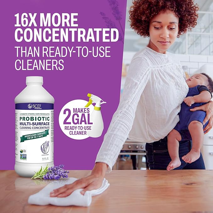 Probiotic Multi-Surface Cleaning Concentrate w/Lavender Essential Oil, Microcleans Surfaces for Up to 7 Days, Plant-Based and Multi-Surface 17 Fl Oz (3 Pack)