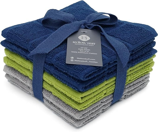 100% Cotton Dish Cloth for Dish Washing, Terry Dish Cloth, Cotton Dish Rags, 6 Pack, Super Soft and Absorbent,12"x12" inches, Reusable Cleaning Cloth (Assorted)