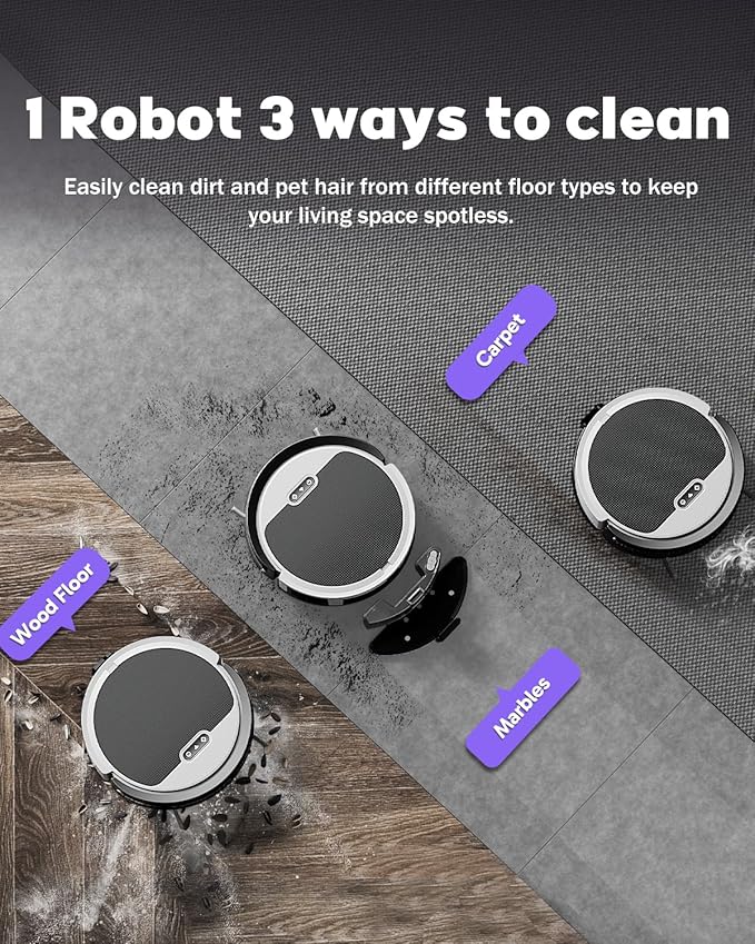 V3 2 in 1 Robot Vacuum and Mop Combo，5000Pa Suction, Works with 2.4G WiFi/Alexa/App/Remote Control, Schedule Cleaning, Automatic Self-Charging, Ideal for Pet Hair, Hard Floor and Carpet