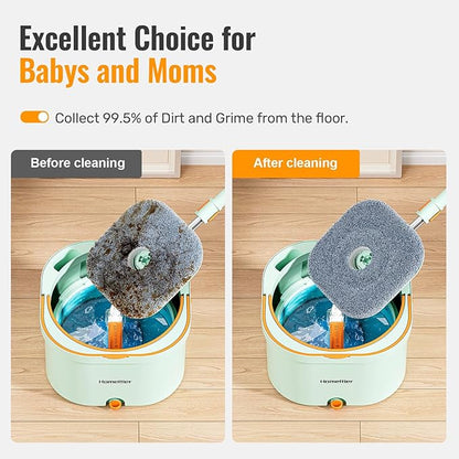 Spin Mop and Bucket Set with Detachable Inner Mop Bucket, Mops and Buckets for Floor Cleaning Includes 4 Replaceable Thick Microfiber Mop Pads