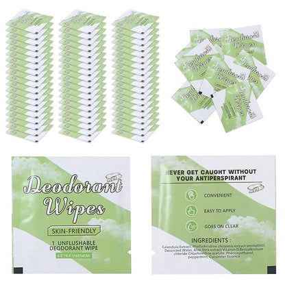 100Pcs Travel Deodorant Wipes, Travel Size Mini Deodorant Wipes Bulk for Homeless, Individually Wrapped Body Cleaning Supplies for Women Wet Armpit for Body Cleaning Cucumber