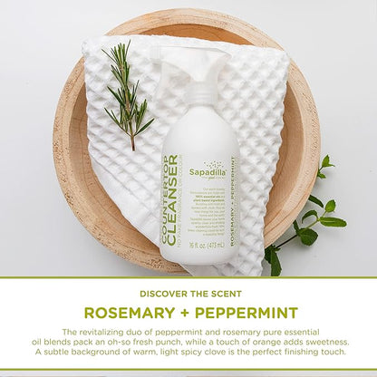 Sapadilla Multi-Surface Countertop Spray - Rosemary + Peppermint - Made with 100% Pure Essential Oil Blends, Multi-Purpose Household Cleaner, Aromatic, Plant Based, Biodegradable, 16 Ounce (Pack of 3)