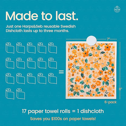 Harps&Seb Swedish dishcloth 6 pack, Rosy Dawn
