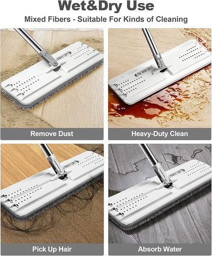 JOYMOOP Mop and Bucket with Wringer Set, Hands Free Flat Floor Mop and Bucket, with 3 Washable Microfiber Pads, Wet and Dry Use, Floor Cleaning System