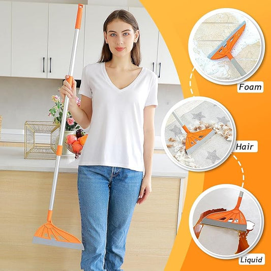 Magic Air Broom Sweeper, Multifunction Silicone Broom, Household Floor Squeegee for Cleaning, Bathroom, Pet Hair (Orange)