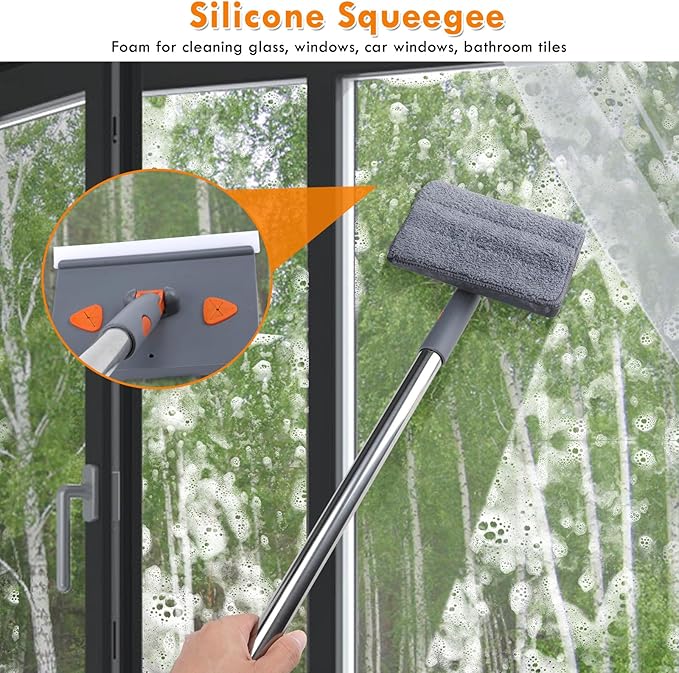 Baseboard Cleaner Tool with Handle, 80" Long Handle Mop with 6 Reusable Cleaning Pads, Duster Cleaning Tools for Baseboards/Ceiling/Floor, Microfiber Ceiling Wall Window Cleaner