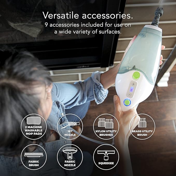 Steamfast SF-295 3-in-1 Mop, Handheld Steam Cleaner, and Fabric Steamer, 7 Steam Levels, 9 Accessories, 2 Washable Mop Pads