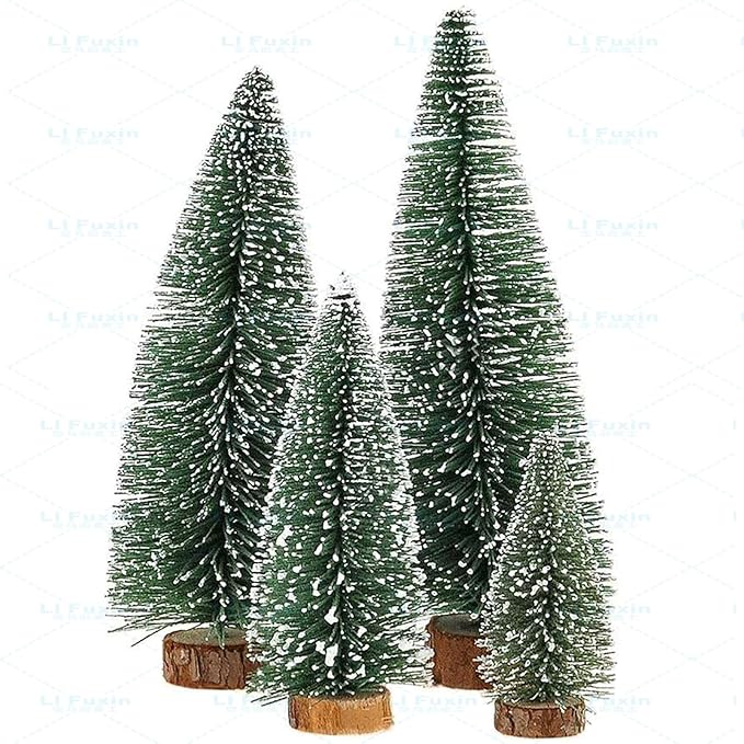 Mini Christmas Tree Christmas Decor Artificial Christmas Decorations 4Pcs, Bottle Brush Trees Christmas Table Decorations with Wooden Bases for Xmas Holiday Party Home Tabletop Tree Decor (Green 4pcs)