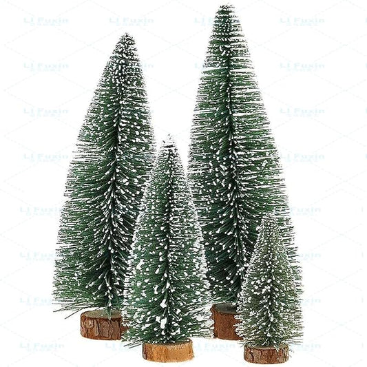 Mini Christmas Tree Christmas Decor Artificial Christmas Decorations 4Pcs, Bottle Brush Trees Christmas Table Decorations with Wooden Bases for Xmas Holiday Party Home Tabletop Tree Decor (Green 4pcs)
