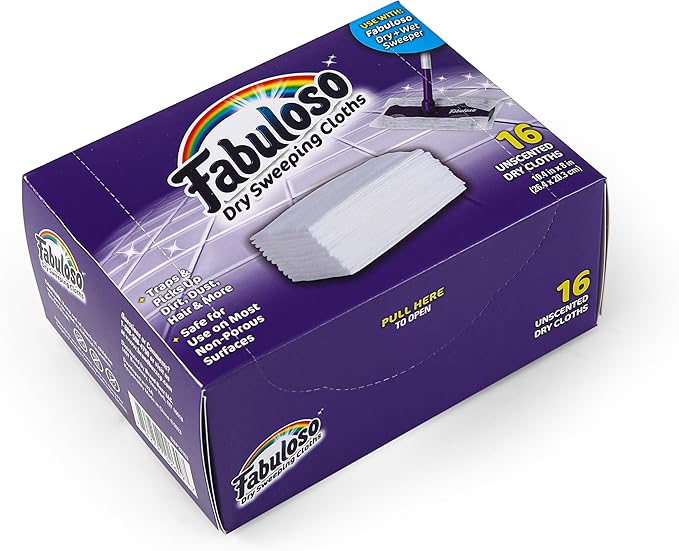 Fabuloso Dry Cloths, 16ct | Dry Sweeping Pads, for Use with Fabuloso Dry + Wet Sweeper for Bold and Bright Cleaning Experience | Clean Your Floors with Ease (Pack of 2)