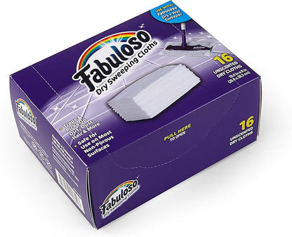 Fabuloso Dry Cloths, 16ct | Dry Sweeping Pads, for Use with Fabuloso Dry + Wet Sweeper for Bold and Bright Cleaning Experience | Clean Your Floors with Ease (Pack of 2)