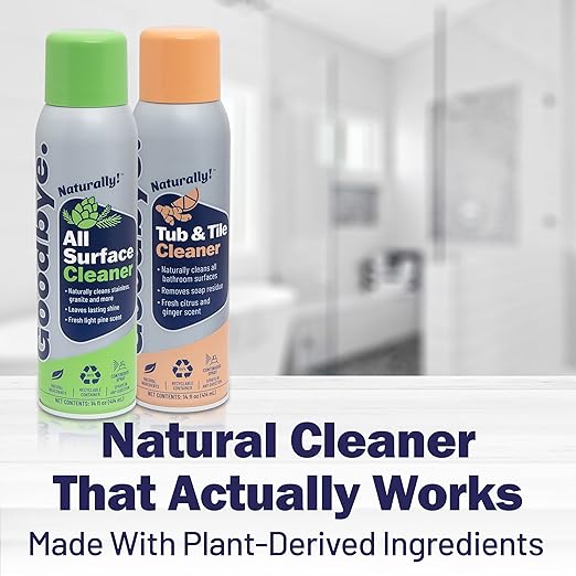 All Surface Cleaner and Tub and Tile Bathroom Cleaner, Safe and Effective All Natural Cleaning Products, 14 oz Continuous Spray Cans, 2 Pack