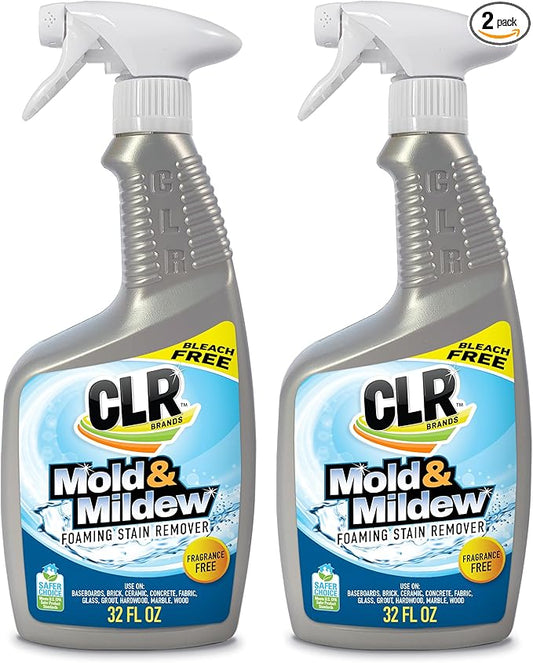 CLR Mold & Mildew Clear, Bleach-Free Stain Remover Spray Works on Fabric, Wood, Fiberglass, Concrete, Brick, Glass, and More - EPA Safer Choice, 32 Fl Oz (Pack of 2)