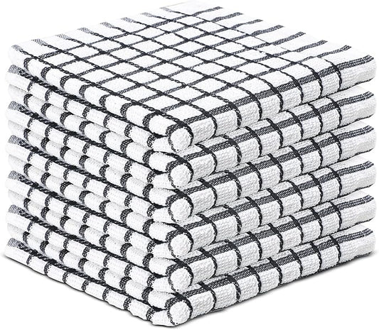 100% Cotton Dish Cloths (Pack of 6) - Dish Rags for Washing Dishes - Reusable & Highly Absorbent Kitchen Towels - Multipurpose Kitchen Rags - (12" x 12" - Black Checkered)