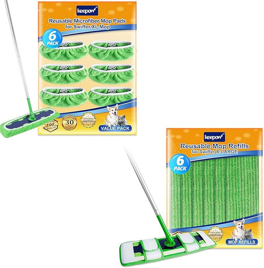 KEEPOW 12 Pack Wet Pads Refill for Swiffer, XL Dry Sweeping Cloths, Reusable Mop Pads for Swiffer