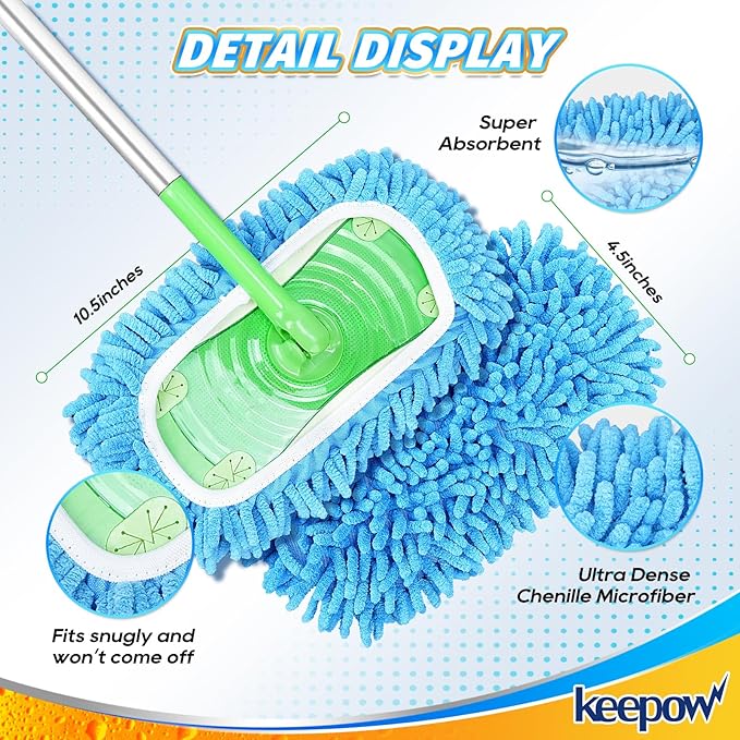 KEEPOW 2+6 Pack Reusable Wet Pads Refills Compatible with Swiffer Sweeper Mop, Microfiber Wet Mopping Cloths for Hardwood Surface Floor Cleaning, Washable Mop Pads & Dry Sweeping Cloths